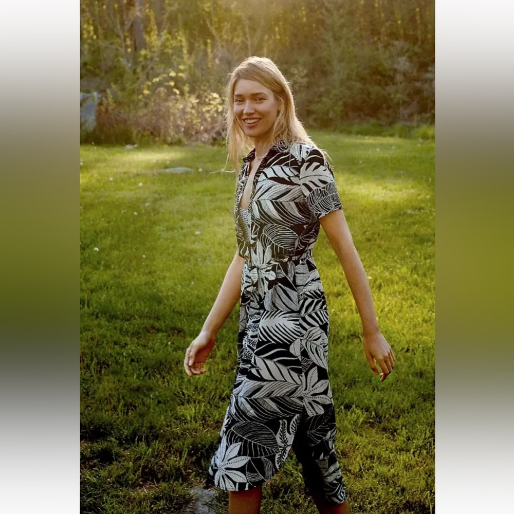 Anthropologie x Farm Rio Adonidia Shirtdress Black & White Tropical Print
